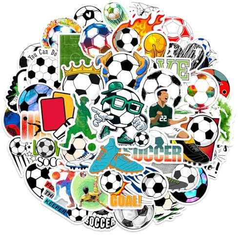50 adesivi da calcio in vinile impermeabile per auto, moto, computer portatili, biciclette, skateboard, snowboard, bagagli, MacBook, iPad e molto altro ancora, facili da applicare e staccare