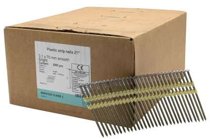 UnitSteel 21° Rundkopf Streifennägel, 3,1X70mm, 3.000 stück, Glatt/verzinkt | 21° / 20° Rundkopf Streifennägel, 3,1X70mm, Glatt/verzinkt, 3.000 stück für fast alle Marken von Akku- und Druckluftnagler
