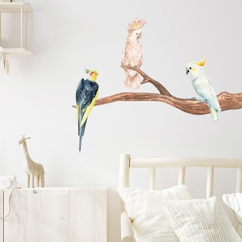 astylishome Animal Wall Stickers Floral Art Sticker with Tree Branch Birds Removable Bedroom Decor Nursery Walls Decor Self Adhesive Wallpaper for Living Room for Girls 1614