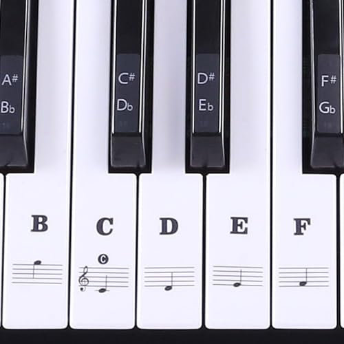 Piano Stickers for 54/61/76/88 Key Keyboards - Transparent & Removable Full Set Stickers for White & Black Keys (Black)