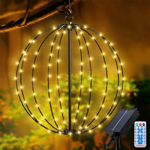 Solar Garten Lichter - Wasserdichte Metall Lampen mit 120 LEDs in 8 Modi und Remote-Steuerung für den Einsatz an Weihnachten, im Innenhof, auf der Terrasse und am Balkon