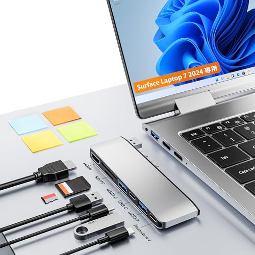 Surface Laptop 7 USB Hub Docking Station, Surface Laptop 7 Adapter with 4K HDMI, USB-C Thunerbolt 4 (8K Display+Data+100W Charging), 2*USB 3.0, USB-C, SD/TF, Surface Laptop 7 2024 Accessories