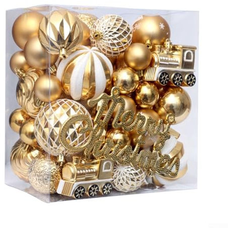 EpheyFIF Palline per albero di Natale dorate, 65 pezzi, set di palline di Natale dipinte, ornamenti da appendere, decorazioni natalizie infrangibili per albero di Natale (oro)
