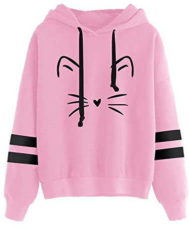 Cocila Pull Court Femme Solde Pull Femme avec Strass Capuche Amovible Seule Femme Pull De Noel Retour vers Le Futur Pull Streetwear Femme Sweat Rose Pale Femme Polaire Femme Chat Solde