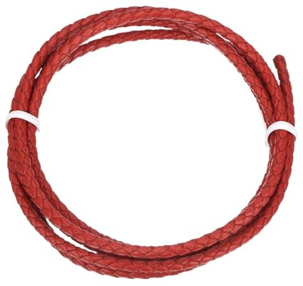 Rebower Round Braided Leather Cord 3mm Bolo Leather Cord String Rope for Jewelry Making, Necklaces, Bracelets, Wraps, Crafts, 1m/3.3Ft, Red