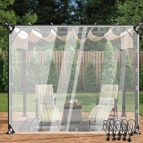 Pannelli laterali trasparenti per pergola da esterno con occhielli, resistenti agli strappi, per gazebo e portico, dimensioni personalizzabili (3 x 10 '), colore trasparente