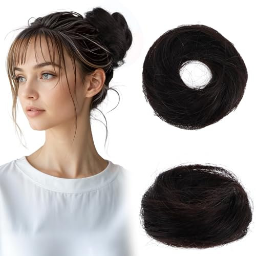 JIEYAO Haarteil Mit Gummiband, Echthaar Haarteil Haargummi Weich Dutt mit Haaren 16g Glatt Hair Bun Extensions Bun Hochsteckfrisuren Haarknoten für Damen Mädchen Pferdeschwanz(Natürliche Farbe)