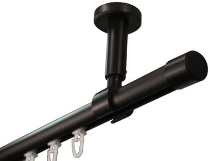 iso-design Gardinenstange Innenlauf zur Deckenmontage 20 mm Durchmesser in schwarz, Innenlaufstange mit Deckenhalter, Endstück Kappe, 200 cm