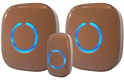 Funkklingel, Kabellose Türklingel 300m Reichweite, Wasserdicht Haustür Klingel kit mit 1 Plug-In-Empfänger und 2 Sender, 52 Melodien doorbell Mit LED Blitz - Modell CXR (dunkel braun)