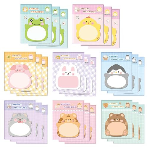 iCovalescent 24 Packungen Kinder Haftnotizen, Cartoon Niedliche Haftnotizen, Selbstklebende Notizblöcke, ideal für Büro, Kinder, Studenten, Kindergeburtstagsgeschenk (8 Tierstile)
