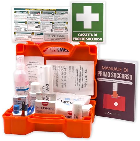 ONFARMA FARMA 3M Cassetta pronto soccorso completa Conforme aziende fino a 2 lavoratori e mezzi aziendali – A norma sulle normative per la sicurezza dei luoghi di lavoro D.M. 388 allegato 2