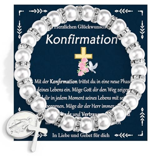 EYQV Konfirmation Armband für Mädchen, Kreuz Armband mit Bead-Kette in Schwarz, Geschenk zur Konfirmation für Tochter, Patentochter, Schwester, Enkelin, Nichte und Freundin