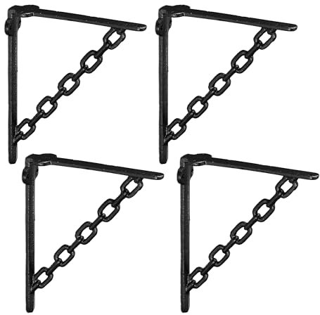 Relaxdays Regalwinkel, 4er Set, Gusseisen, Ketten-Motiv, Winkel Regalträger, HBT: 18,5 x 4 x 22 cm, Regalhalter, schwarz