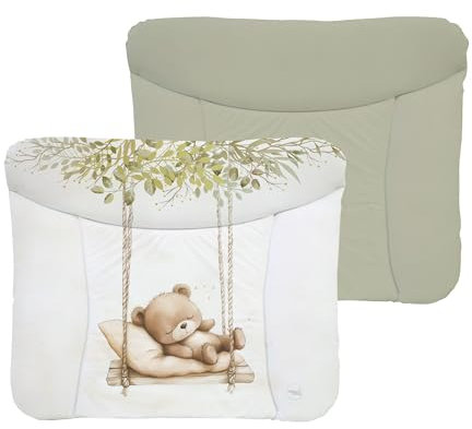 Ceba Baby® weiche Wickelauflage 75x72 cm - Baby Wickelunterlage- Wickeltischauflage für Junge und Mädchen - Wasserdicht, abwaschbar - OEKO-TEX® Standard 100 - Made in EU - Teddybär auf der Schaukel