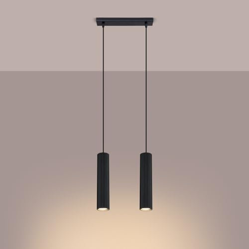 SOLLUX lighting Hängelampe Pendelleuchte Hängeleuchte Deckenlampe Lampe Decke Aluminium LED-Glühbirne 4000K kaltes Weiß Licht 2 Flammig 30 x 6,5 x 16,5 cm GLOOW Schwarz