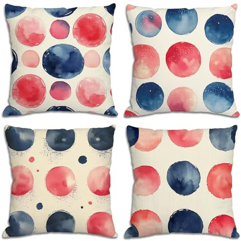 Outdoor Kissen Rot Kissenbezug 70x70cm Runden Outdoor Kissen Wetterfest Weich Atmungsaktiv Kissenhülle mit Unsichtbarer Reißverschluss Dekokissen 4er Set Balkon Terrasse Sofakissen Zierkissen XY-243