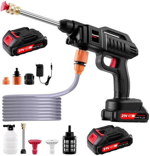 Dibaful Akku Hochdruckreiniger 1500W 21V 60 Bar | Tragbarer Mobiler Pistole mit 2 Akku | Waschpistole 3-in-1 Verstellbare Düse 5M Schlauch für Auto Boden
