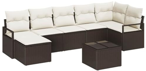 vidaXL Sofa Set mit Kissen 8 pcs Braun und Creme Poly-Rattan, Garten und Terrasse, rechteckige modulare Couchgarnitur, leicht, UV-beständig, mit Stauraum, für deinen Patio