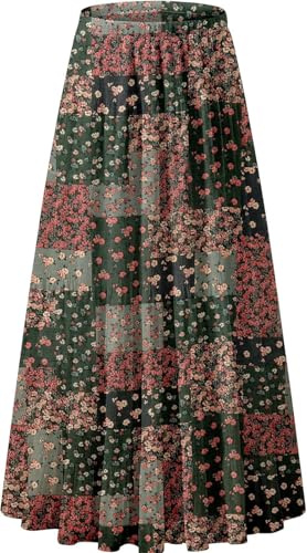 Genfien Women Skirts Maxi Chiffon with Lining | Elastic High Waist,Summer,Vintage,Long,Elegant,A-Line,Beach