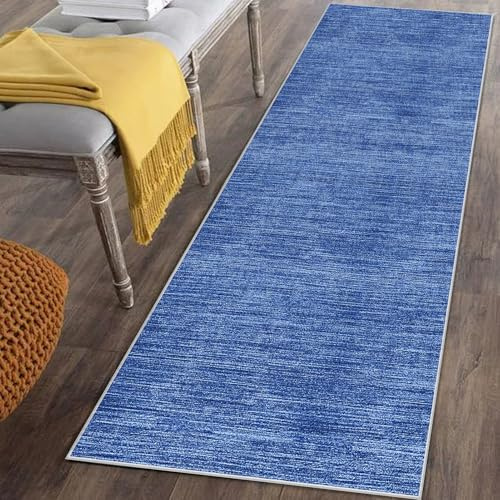 Läufer Teppich für Flur Lang Rutschfest 100 x 250 cm Blau Küchenläufer Teppich Läufer für Küche Waschbar Teppichläufer Flur Teppich Küchenteppich Schmutzfangmatte für Eingang Wohnzimmer Schlafzimmer