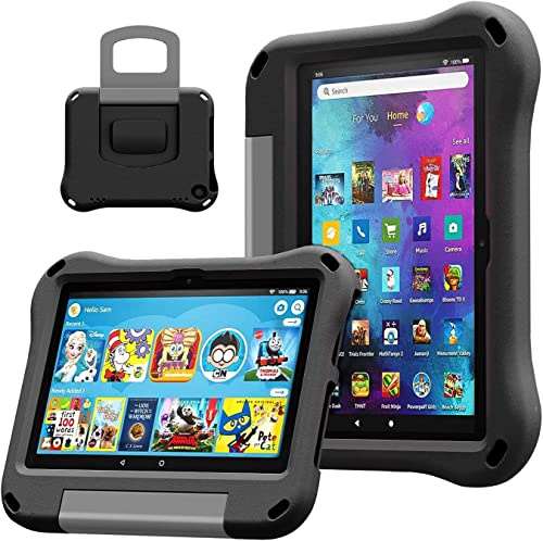 Kinderhülle für 8 Zoll Tablets Nicht Passend für iPad Samsung Nokia Sony 8 Zoll Tablets(Nur für 8Tablet 12/10. Gen, Modelle 2024/2022/2020)- Stoßfeste Leichte Griff Ständer Kinderhülle (schwarz)