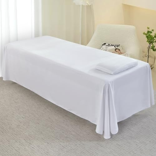Surwin Massageliege Laken mit Gesichtsloch, Bezug Massageliege Laken Frottee mit Loch Bettwäsche Waschbar Weiches Atmungsaktiv Mikrofaser für Schönheits und SPA (M23 Weiß,120 * 230cm)