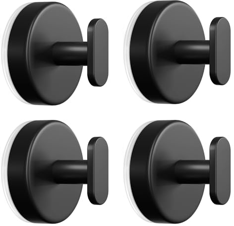 pickpiff Suction Cup Hooks for Shower: Extra Strong Hanger for Bathroom, Kitchen, Door, Mirror, Tile, Glass –Towel, Loofah, Coat, Robe – Waterproof & Rustproof, Matte Black 4-Pack