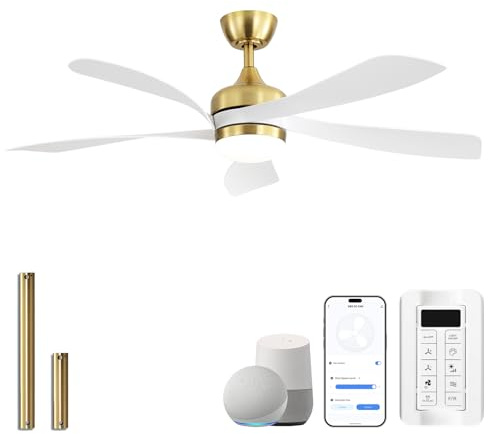 Sofucor 132cm Smart Ventilador de Techo con Luz, Alexa/APP, WiFi | LED, Mando a Distancia, Silencioso Motor DC,Temporizador, 6 Velocidades para Dormitorio Salon