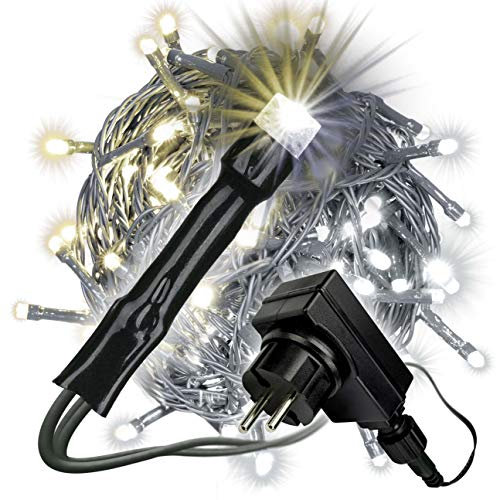 Nipach GmbH 200er LED Lichterkette mit Farbwechsel warm weiß/weiß 9 Funktionen dimmbar Blinkfunktion Innen Außen grünes Kabel Trafo Weihnachtsdeko