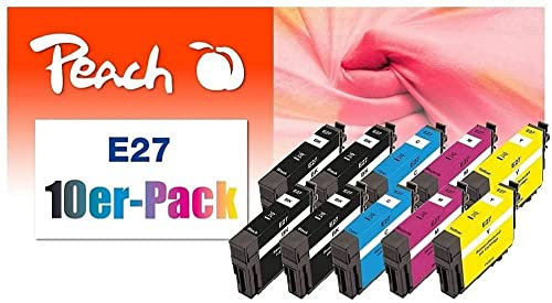 Peach E27 10er-Pack Druckerpatronen (4xBK, 2xC, 2xM, 2xY) ersetzt Epson T2706, No. 27, C13T27064010*2 für z.B. Epson WorkForce WF -3600, Epson WorkForce WF -3620 DWF, Epson WorkForce WF -3620 WF