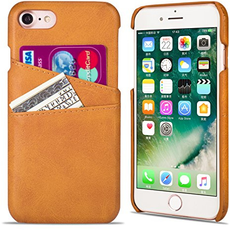 QLTYPRI iPhone SE 2022 5G/iPhone SE 2020/iPhone 8/iPhone 7 Hülle, Handyhülle mit Kartenfach PU Ledertasche Hart PC Etui Ultra Dünne Rückschale Stoßfest Schutzhülle für iPhone 7/8/SE 2/SE 3 - Braun