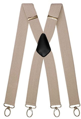 Olata Bretelles Larges et Robustes en X avec Mousquetons – 4 cm de Large, Réglables, Mixte, Idéales pour le Travail et le Quotidien. Gris Clair (Clips D'Argent)