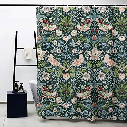 Obal William Morris Duschvorhang, Erdbeerdieb Bad Vorhänge Wasserschutz Anti-Mould Polyester Dekorative Duschvorhänge Art Deco mit 12 Vorhanghaken Maschinenwaschbar, 71 in * 71 in