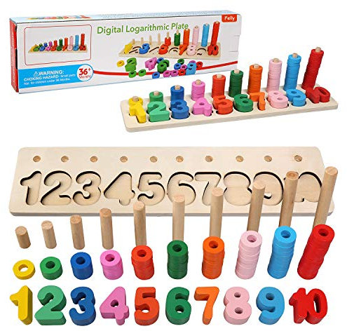 Felly Lernspielzeug ab 3 4 5 Jahre, Montessori Spielzeug aus Zahlen Lernen, Holzspielzeug Puzzlespiel Lernen | Puzzles aus Holz - motorik für das frühe Lernen im Kindergarten für Kleinkinder
