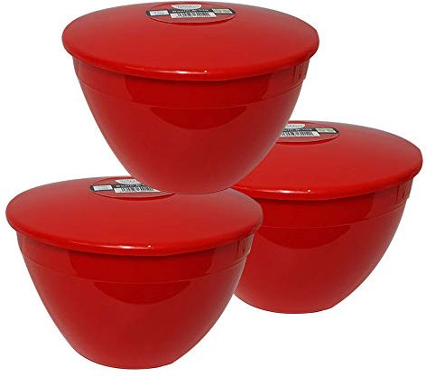 Just Pudding Basins Pack of 3 Plastic Pudding Basins 3 Pint Large Size Food Safe Steaming Bowls Red Bowl and Lid 1.7lt