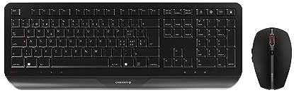 CHERRY GENTIX DESKTOP, Kabelloses Tastatur-Maus-Set, Schweizer Layout (QWERTZ), 2,4 GHz Funk, Integrierte Handballenauflage, Symmetrische Maus, Schwarz
