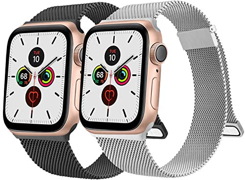 AGOO 2 PCS Cinturini Compatibile per Apple Watch Cinturino 44mm 42mm 45mm 40mm 38mm 41mm, Cinturini in Acciaio Inossidabile a Maglia Milanese per iWatch Series 9 8 7 6 5 4 3 2 1 SE