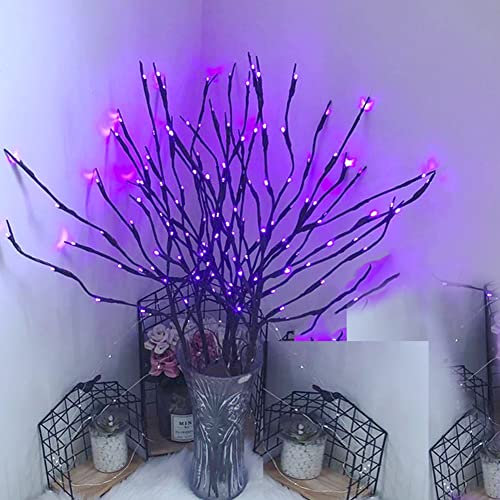 Home Decorative Twig Lights Lighted White Birch Twig Branches Pathway Stakes with 20 LED Lights Waterproof Battery Operated for Outdoor and Indoor Decor, Festival, Party, Christmas Decoration Purple