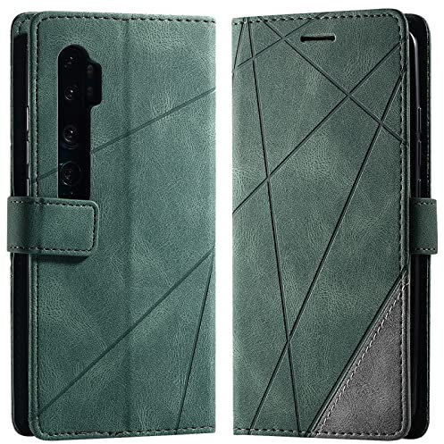 Vankii Kompatibel mit Xiaomi Mi Note 10/CC9 Pro Hülle, Flip Wallet Handyhülle PU Leder Brieftasche Tasche Case Schutzhülle [Kartenschlitzen] [Magnetverschluss] [Standfunktion] (Grün)