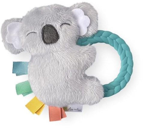 Itzy Ritzy - Ritzy Rattle Pal with Teether - Baby Teething Toy Features A Minky Plush Character, Gentle Rattle Sound & Soft Teether Toy for Newborn (Koala)