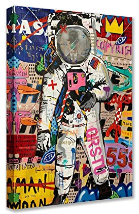 Tucocoo Kunst für Zuhause, Wände, kreative Astronauten-Bilder, Straßen-Graffiti-Gemälde, 1 Panel, Leinwand, Pop-Art, Moderne Kunstwerke, fertig zum Aufhängen, 40 x 60 cm