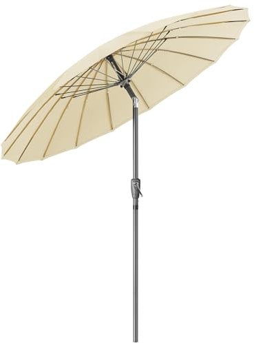 CHRISTOW Shanghai Parasol Garden Umbrella Adjustable Tilting Sun Shade with UV Protection and Crank 2m (Cream)