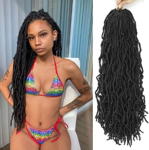 Faux Locs 18 Inch Crochet Hair New Soft Locs 6 Packs/Lot Curly Wavy Pre-Looped Faux Locs Goddess Synthetic Fiber Hair Extensions (18 INCH, 1B)