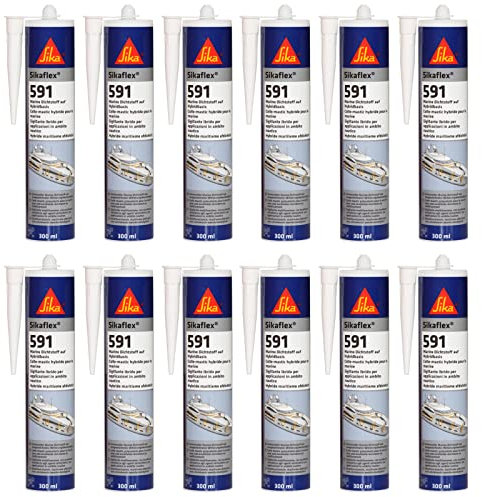 12x Sikaflex 591 Multifunktionaler Hybrid Dichtstoff für Marineanwendungen Schiff Bootsbau 300ml Kartusche Weiss