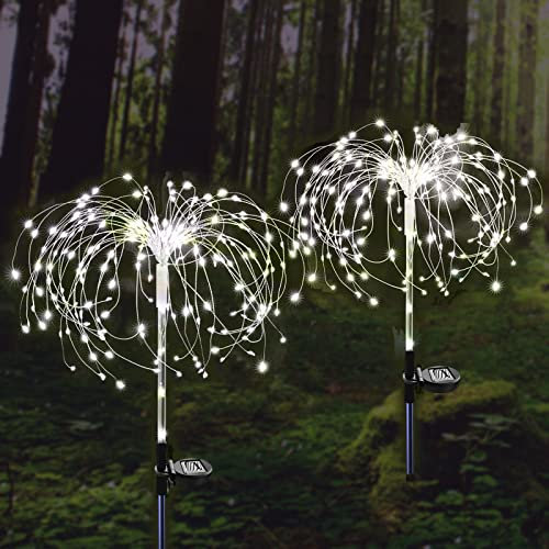 ZVO Luci Solari Giardino Esterno, 2 Pezzi 120 LED Lucine da Fuochi d'artificio Energia Solare, 2 Modalità di Lampada Decorative Impermeabile per Vialetto Prato Natale Recinzione(Bianco)