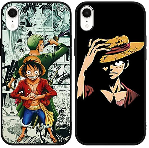 Eouine 2 Stück Handyhülle für Apple iPhone XR Hülle 6.1'' Anime Jungs Gear 5 Nika Zoro Hülle, Schwarz Manga Straw Hat Muster Schutzhülle Weiche Stoßfest TPU Case Junge Case für iPhone XR