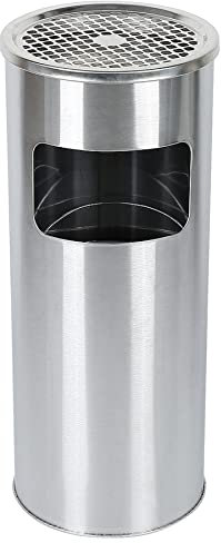 HUOLE Cubo de basura de 30 litros de acero inoxidable de pie para cenicero de piso en la parte superior del cubo de basura para el hotel al aire libre interior (25 * 25 * 60cm, plata-1PC)