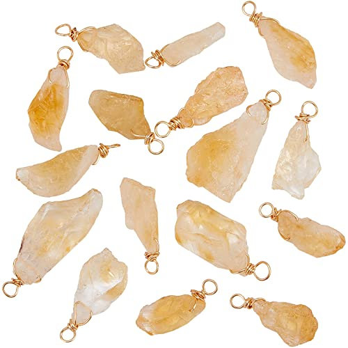 FINGERINSPIRE 16 Stück natürliche Citrin Anhänger echte 18K Gold plattiert Wire Wrapped Anhänger Citrin Stein Anhänger unregelmäßige gelbe Heilung Crystal Stone Charms für Schmuck Machen