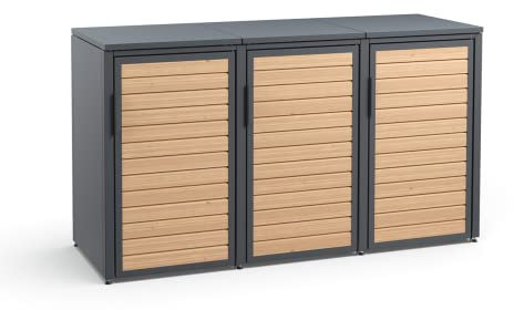 MEISTERBOX Forst - 3er Mülltonnenbox - Mülltonnenverkleidung mit Flachdach - Mülleimerunterstand 240L - Holzelemente