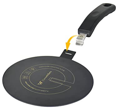 Induction Adaptor 20 cm with Removable Insulating Handle – Does Not Change Colour After Use – Heat Diffuser Plate with Black High Temperature Coating – Induction/Gas Relay Disc